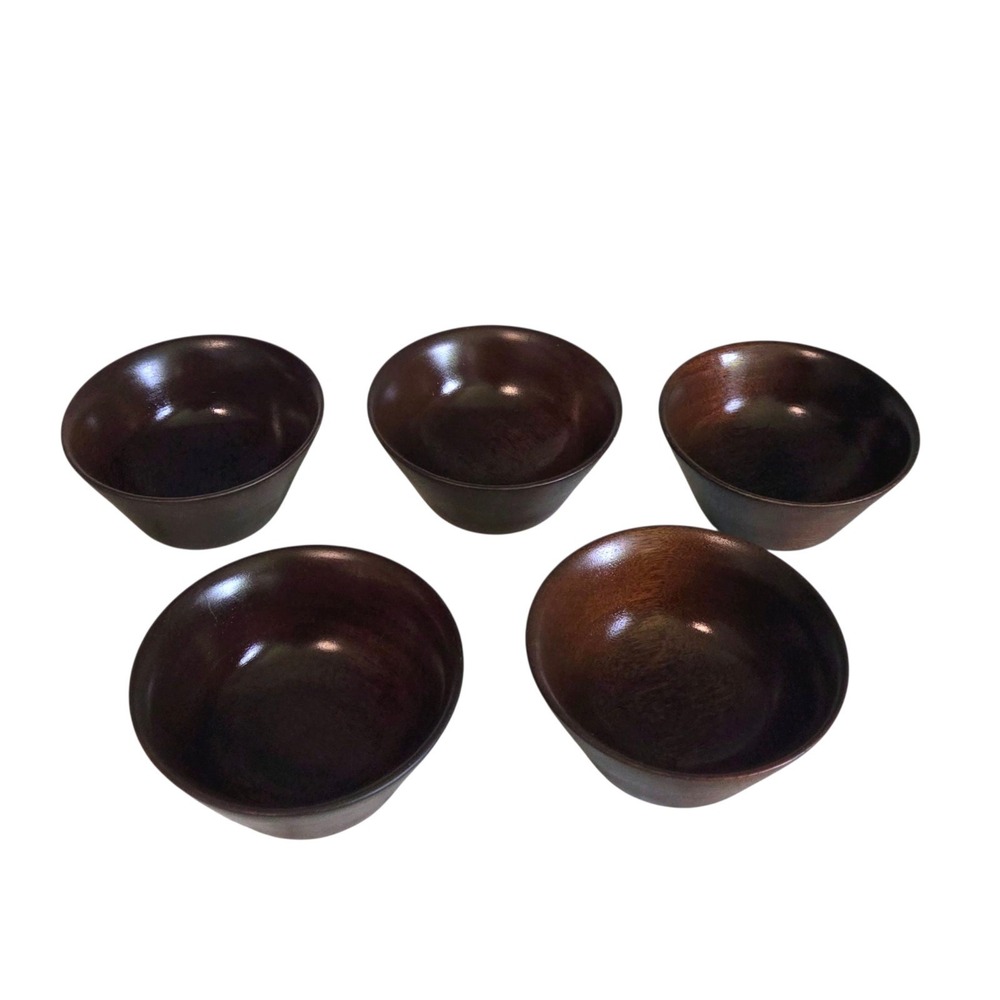 Vintage 5 Wooden Turned Walnut Salad Bowls Puerto Rico Rosario Wood Turning